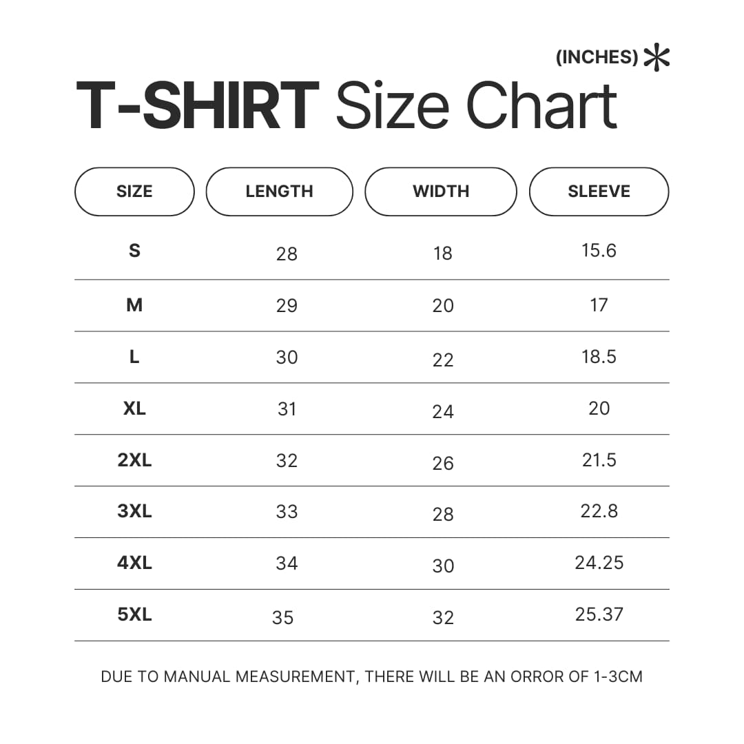 T shirt Size Chart - Your Lie In April Store