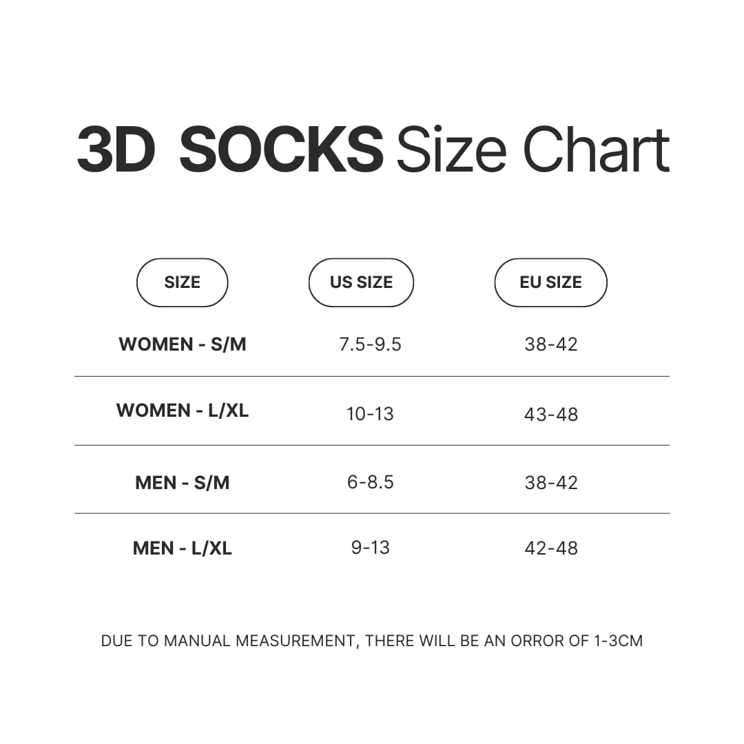 3D Socks Size Chart - Your Lie In April Store